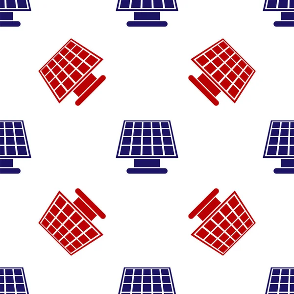 Azul y rojo Icono del panel de energía solar aislado patrón sin costura sobre fondo blanco. Ilustración vectorial — Vector de stock