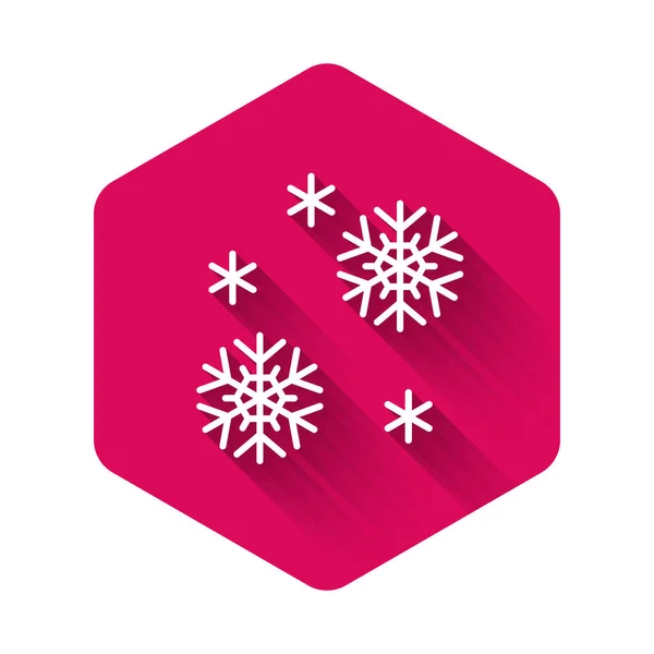Vit Snöikon Isolerad Med Lång Skugga Rosa Hexagonknapp Vektor Illustration — Stock vektor
