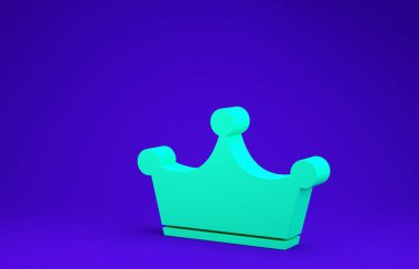 Yeşil Crown simgesi mavi arkaplanda izole edildi. Minimalizm kavramı. 3d illüstrasyon 3d canlandırma