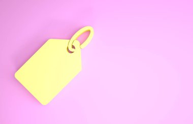 Pembe arkaplanda sarı boş etiket fiyat etiketi simgesi izole edildi. Boş alışveriş indirimi etiketi. Şablon indirimli afiş. Minimalizm kavramı. 3d illüstrasyon 3d canlandırma