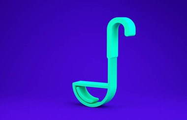 Yeşil Mutfak kepçe simgesi mavi arkaplanda izole edildi. Mutfak aletleri. Çatal kaşık tabelası. Minimalizm kavramı. 3d illüstrasyon 3B canlandırma