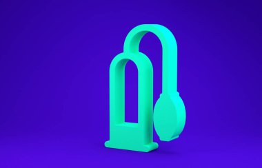 Green Penis pump icon isolated on blue background. Penis enlarger. Sex toy for men. Vacuum pump with a blower to increase the penis. Minimalism concept. 3d illustration 3D render
