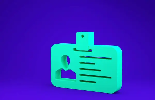 Icono de identificación verde aislado sobre fondo azul. Se puede utilizar para la presentación, la identidad de la empresa, la publicidad. Concepto minimalista. 3D ilustración 3D render — Foto de Stock