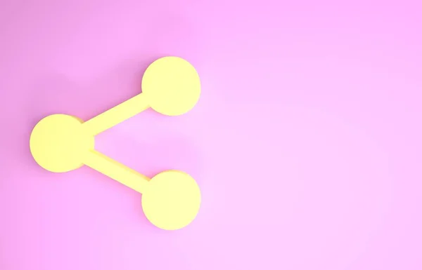 Ikon Yellow Share diisolasi pada latar belakang merah muda. Berbagi, berbagi, komunikasi pictogram, media sosial, koneksi, jaringan, mendistribusikan tanda. Konsep minimalisme. Tampilan 3D ilustrasi 3d — Stok Foto