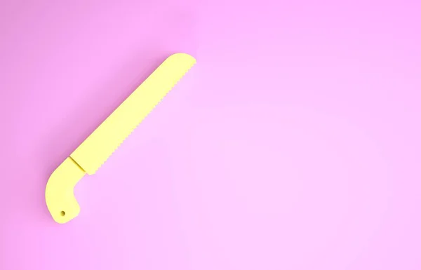 Gelber Garten sah Symbol isoliert auf rosa Hintergrund. Minimalismus-Konzept. 3D Illustration 3D Renderer — Stockfoto