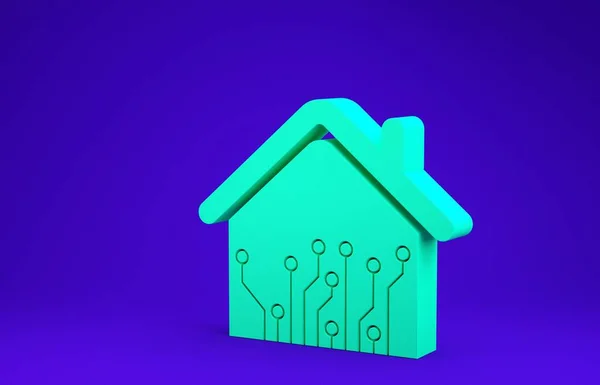Grünes Smart-Home-Symbol auf blauem Hintergrund. Fernbedienung. Minimalismus-Konzept. 3D Illustration 3D Renderer — Stockfoto