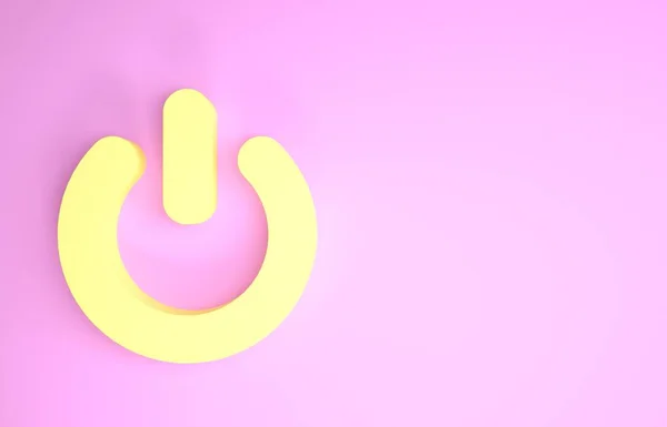 Ícone de botão de energia amarelo isolado no fundo rosa. Iniciar sinal. Conceito de minimalismo. 3D ilustração 3D render — Fotografia de Stock