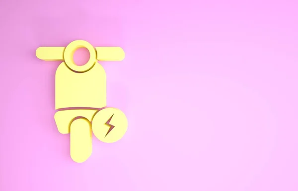 Icône scooter électrique jaune isolé sur fond rose. Concept de minimalisme. Illustration 3D rendu 3D — Photo