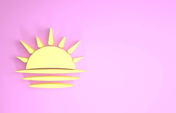Yellow Sunset icon isolated on pink background. Minimalism concept. 3d illustration 3D render