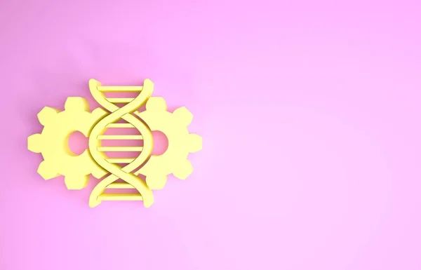 Ícone de edição do gene amarelo isolado no fundo rosa. Engenharia genética. Pesquisa de ADN, pesquisa. Conceito de minimalismo. 3D ilustração 3D render — Fotografia de Stock