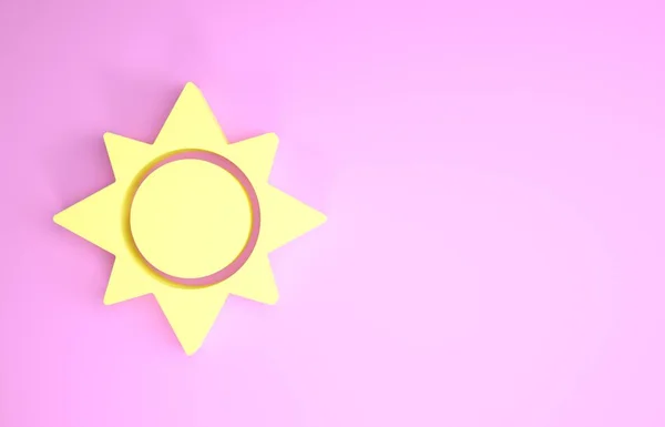 ピンクの背景に黄色の太陽のアイコンが隔離されました。最小限の概念。3Dイラスト3Dレンダリング — ストック写真