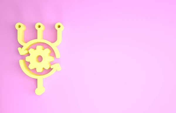 Желтый Алгоритм значок изолирован на розовом фоне. Дизайн символов алгоритма из коллекции искусственного интеллекта. Концепция минимализма. 3D-рендеринг — стоковое фото