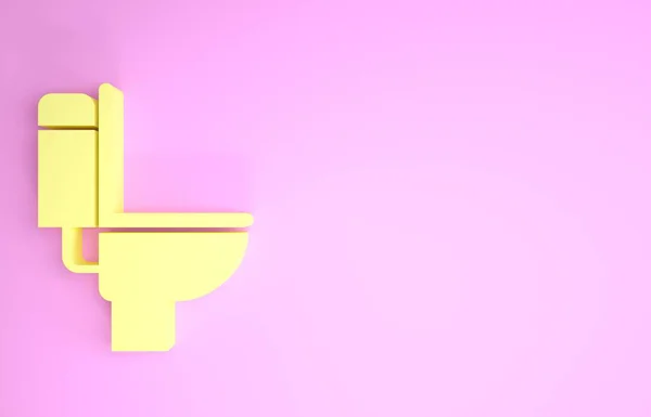 Żółta ikona muszli klozetowej izolowana na różowym tle. Koncepcja minimalizmu. Ilustracja 3d — Zdjęcie stockowe