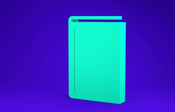 녹색 책 아이콘은 파란 배경에 분리되어 있습니다. 미니멀리즘의 개념입니다. 3d 삽화 3D 렌더링 — 스톡 사진