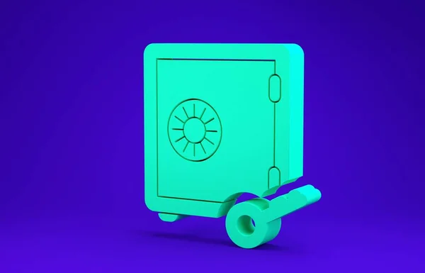 Icono de prueba verde de estaca aislado sobre fondo azul. Criptomoneda economía y colección de finanzas. Concepto minimalista. 3D ilustración 3D render — Foto de Stock