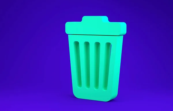 Grüne Mülleimersymbole isoliert auf blauem Hintergrund. Mülleimer-Schild. Minimalismus-Konzept. 3D Illustration 3D Renderer — Stockfoto
