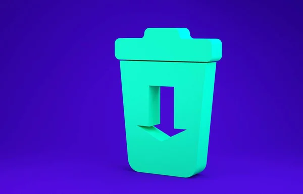 Green Send to the trash icon isolated on blue background. Minimalism concept. 3d illustration 3D render — ストック写真