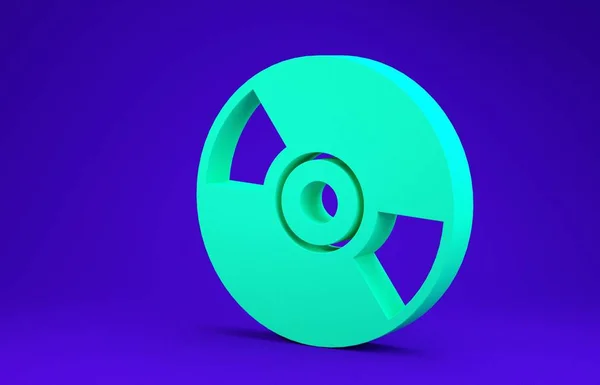 蓝色背景下隔离的绿色CD或DVD光盘图标。光盘标志。最低纲领的概念。3D渲染3D插图 — 图库照片
