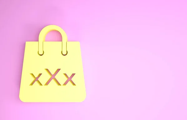 Yellow Shopping bag with a triple X icon isolated on pink background. Minimalism concept. 3d illustration 3D render — ストック写真