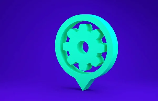 푸른 배경에 고립된 녹색 배경 아이콘. 도구, 서비스, 톱니바퀴, 톱니바퀴등 이 있습니다. 최소성 개념. 3D 일러스트 3D 렌더링 — 스톡 사진