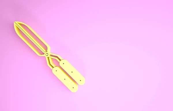 Ciseaux de jardinage jaune faits à la main pour couper l'icône isolée sur fond rose. Cisailles à tailler avec poignées en bois. Concept de minimalisme. Illustration 3D rendu 3D — Photo