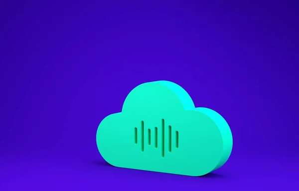 Icône de service de streaming de musique verte isolée sur fond bleu. Cloud Computing sonore, streaming multimédia en ligne, chanson en ligne, onde audio. Concept de minimalisme. Illustration 3D rendu 3D — Photo