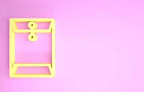 Ікона Yellow Envelope ізольована на рожевому фоні. Символ листа електронної пошти. Концепція мінімалізму. 3d Illustrated 3d render — стокове фото