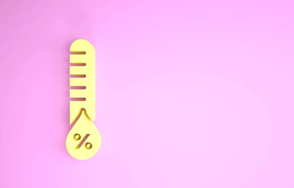 Žlutá ikona vlhkosti izolovaná na růžovém pozadí. Počasí a meteorologie, symbol teploměru. Minimalismus. 3D ilustrace 3D vykreslení — Stock fotografie