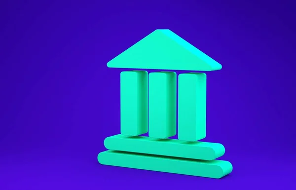 Ikona budynku Green Bank odizolowana na niebieskim tle. Koncepcja minimalizmu. Ilustracja 3D 3D renderowania — Zdjęcie stockowe