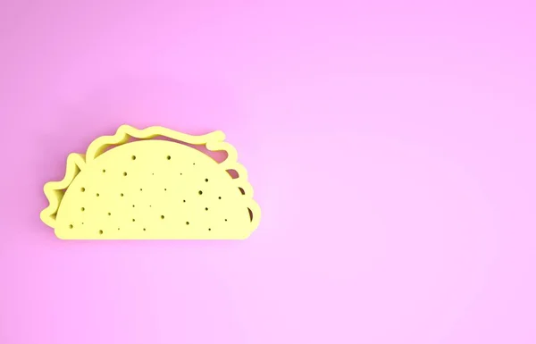 Gul Taco med tortilla ikon isolerad på rosa bakgrund. Traditionell mexikansk snabbmat. Minimalistiskt koncept. 3D-illustration 3D-återgivning — Stockfoto