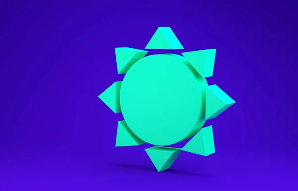 Groene Zon pictogram geïsoleerd op blauwe achtergrond. Minimalisme concept. 3d illustratie 3D renderen — Stockfoto