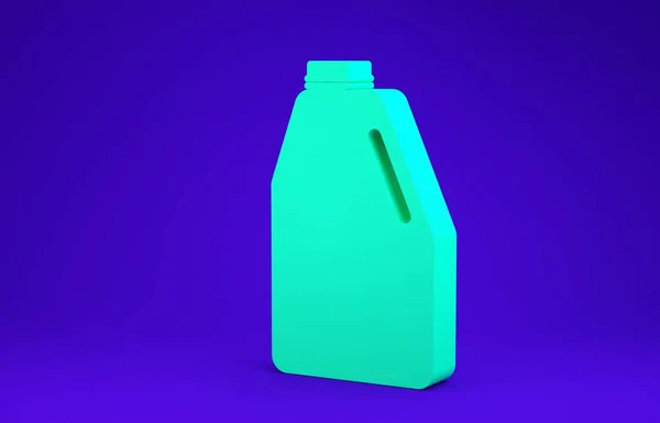 Green Household prodotti chimici bottiglia di plastica vuota icona isolata su sfondo blu. Detergente liquido o sapone, smacchiatore, candeggina da bucato. Concetto minimalista. Illustrazione 3d rendering 3D — Foto Stock