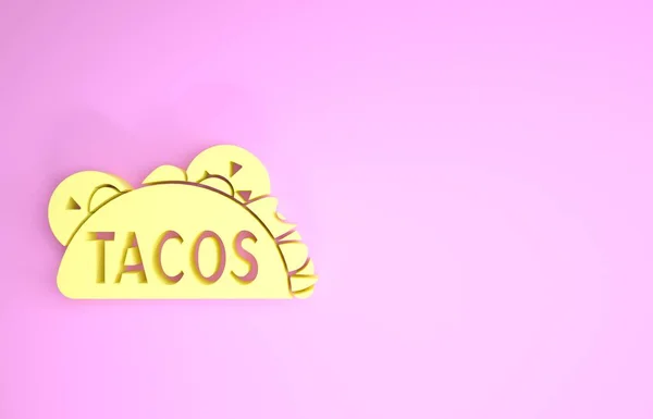 Gele Taco met tortilla icoon geïsoleerd op roze achtergrond. Traditioneel Mexicaans fastfood. Minimalisme concept. 3d illustratie 3d renderen — Stockfoto