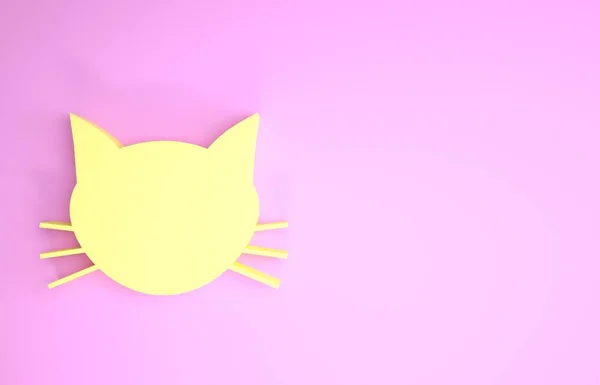 Ícone de gato amarelo isolado no fundo rosa. Conceito de minimalismo. 3D ilustração 3D render — Fotografia de Stock