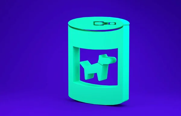 Зеленый консервированный корм для собак выделен на синем фоне. Корм для животных. Корм для домашних животных. Концепция минимализма. 3D-рендеринг — стоковое фото
