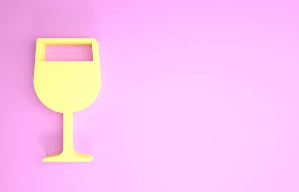 Gele wijn glas pictogram geïsoleerd op roze achtergrond. Een wijnglazen icoon. Goblet symbool. Glaswerk bordje. Minimalisme concept. 3d illustratie 3d renderen — Stockfoto