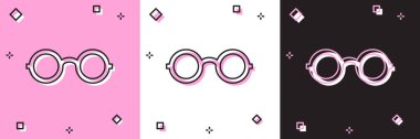 Gözlük simgesini pembe beyaz siyah arkaplanda izole et. Gözlük çerçevesi sembolü. Vektör İllüstrasyonu