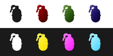 El bombası simgesini siyah beyaz arkaplanda izole et. Bomba patlaması. Vektör İllüstrasyonu