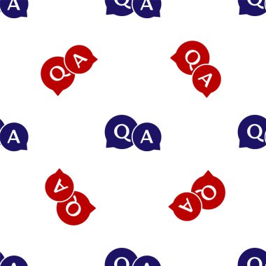 Soru ve Yanıt simgesiyle mavi ve kırmızı konuşma baloncukları beyaz arkaplanda izole edilmiş kusursuz desen. Q ve A sembolü. Faq işareti. Konuşma balonu ve çizelgesi. Vektör İllüstrasyonu