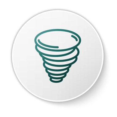 Yeşil Tornado simgesi beyaz arkaplanda izole edildi. Kasırga, kasırga, fırtına bacası, kasırga ya da hortum ikonu. Beyaz daire düğmesi. Vektör İllüstrasyonu