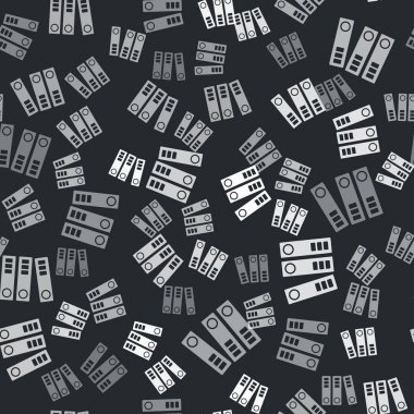 Gri Ofis dosyaları, kağıt ve belge simgeleri, siyah arkaplanda izole edilmiş kusursuz desen. Ofis dosyaları. Dosya arşivleme işareti. Vektör İllüstrasyonu