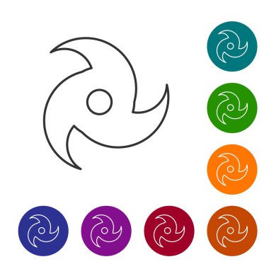 Gri çizgi Tornado simgesi beyaz arkaplanda izole edildi. Kasırga, kasırga, fırtına bacası, kasırga ya da hortum ikonu. Simgeleri renk daire düğmelerine ayarla. Vektör İllüstrasyonu