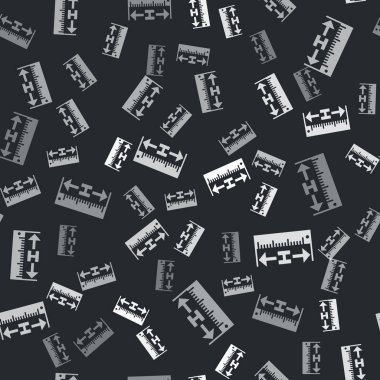 Gri boy ve uzunluk simgesi siyah arkaplanda izole edilmiş. Cetvel, düzlük, ölçek sembolü. Vektör İllüstrasyonu