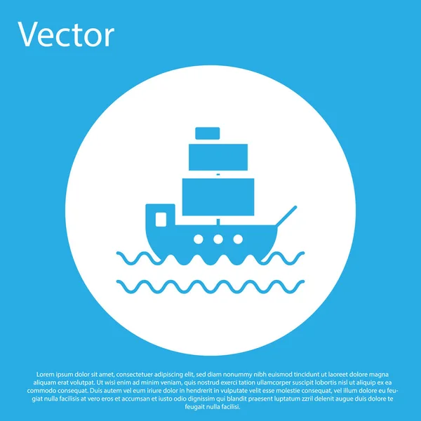 Ícone azul do navio isolado no fundo azul. Botão de círculo branco. Ilustração vetorial — Vetor de Stock