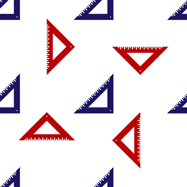 Blå Och Röd Trekantig Linjal Ikon Isolerad Sömlös Mönster Vit — Stock vektor