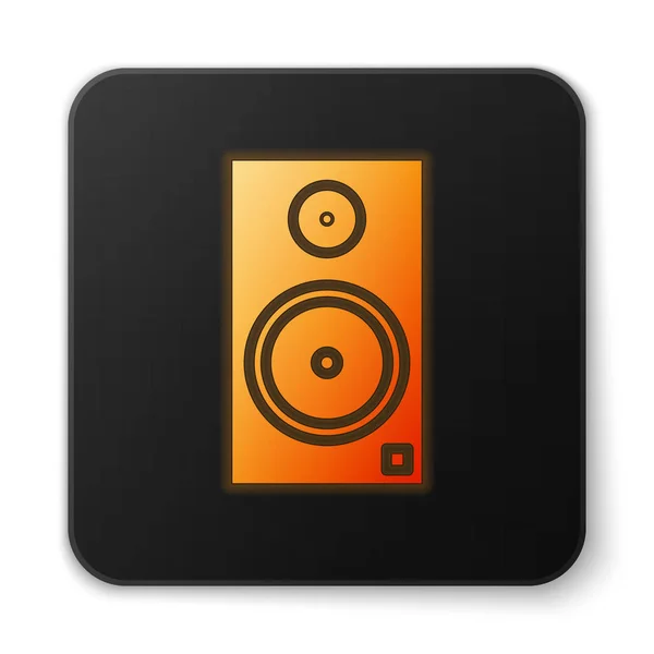 Icono de altavoz estéreo de neón brillante naranja aislado sobre fondo blanco. Altavoces del sistema de sonido. Icono musical. Equipo de altavoz de columna musical bajo. Botón cuadrado negro. Ilustración vectorial — Archivo Imágenes Vectoriales