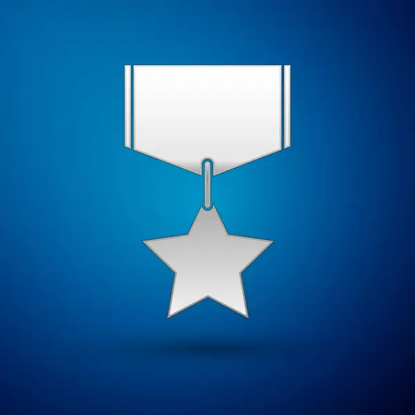 Medalla de plata militar icono de la medalla aislado sobre fondo azul. Firma del ejército. Ilustración vectorial — Archivo Imágenes Vectoriales