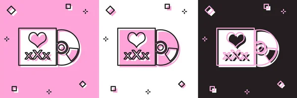 Set Disco con inscripción XXX icono aislado sobre fondo rosa y blanco, negro. Símbolo de restricción. 18 más signo de contenido. Canal adulto. Ilustración vectorial — Vector de stock