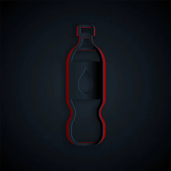 Corte de papel Icono de botella de agua aislado sobre fondo negro. Signo de bebida de soda aqua. Estilo de arte de papel. Ilustración vectorial — Vector de stock