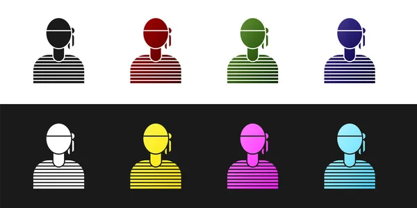 Set Sailor captain icon isolated on black and white background. Vector Illustration — ストックベクタ
